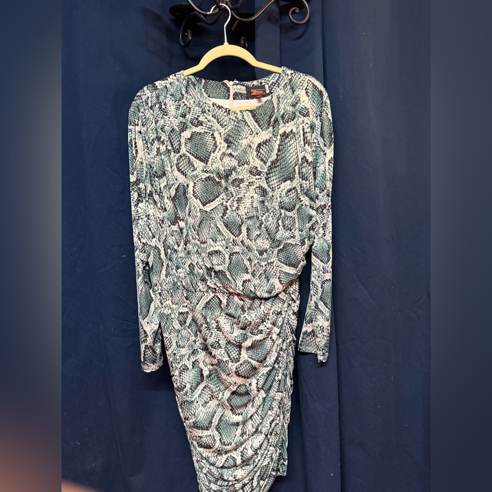 Alexia Admor Green and White Snakeskin Long Sleeve Dress